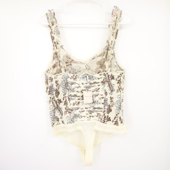 NWT Free People Weekend Plans Bodysuit Ivory Blue Corset Ruffle Size S, M, L - Picture 10 of 11